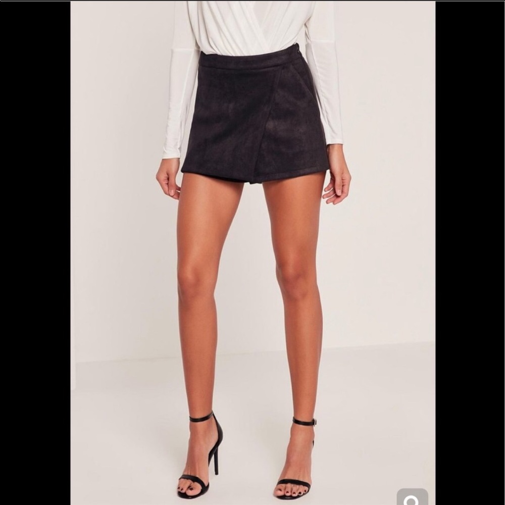 Missguided Bonded Faux Suede Skort Skirt Black 8